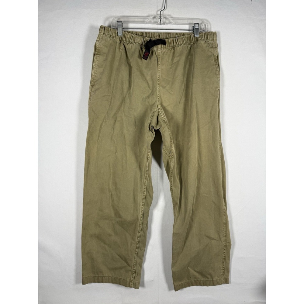 VTG Gramicci Belted Pants Mens Large Khaki Cotton Elastic Waist Hiking Outdoors